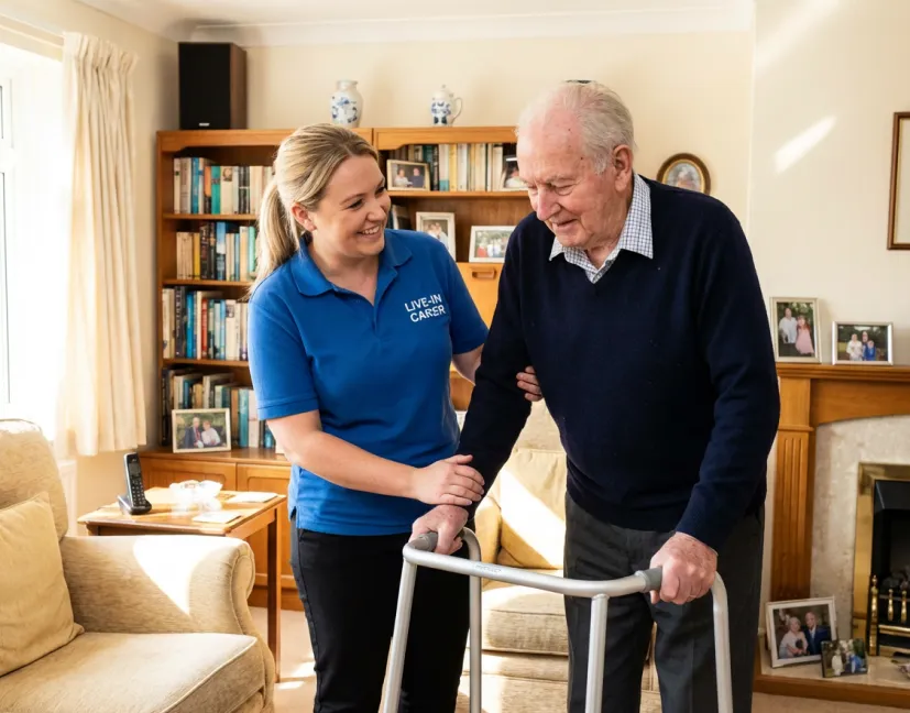 Night carer assisting post-surgery mobility